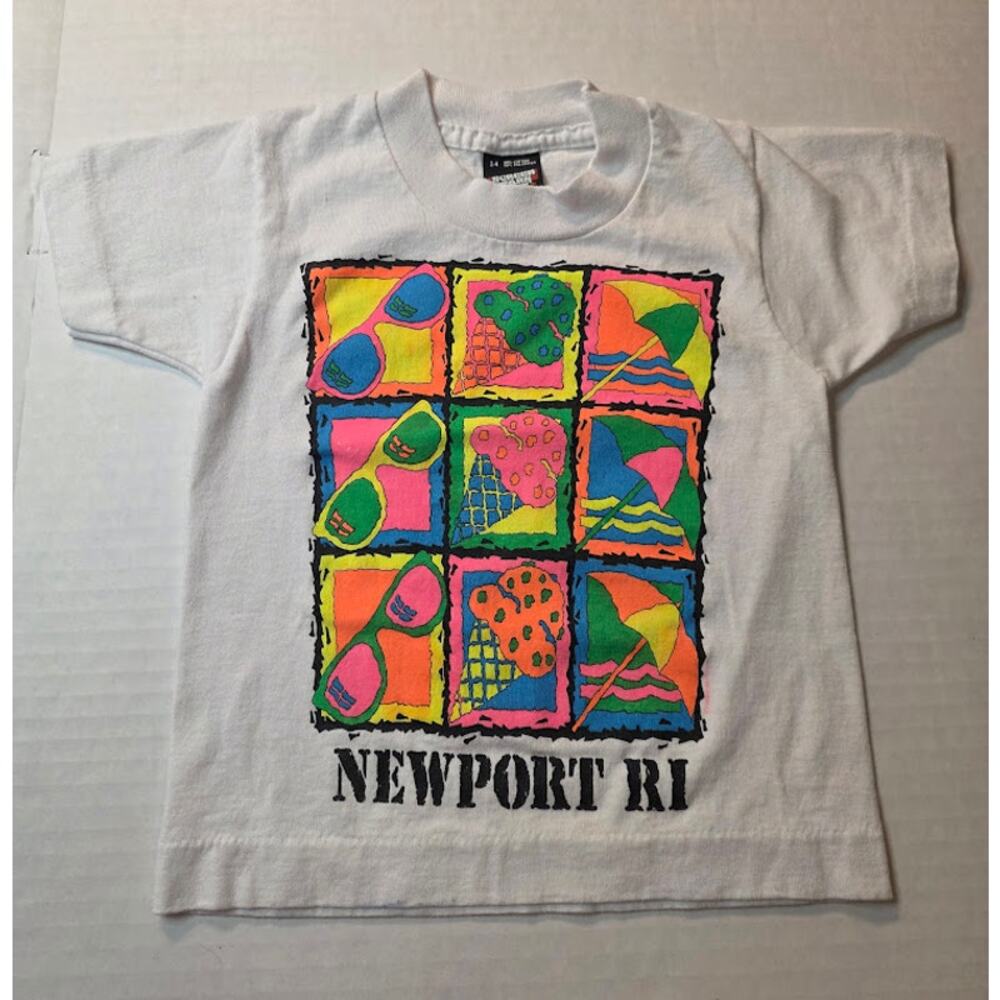 Vintage 90s Newport RI Shirt Toddler 2T Made in USA Neon Beach Tourist Graphic